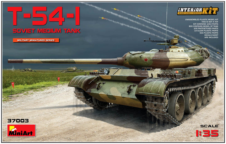 Mini Art 37003 1:35 T-54-1 Sov. Mit. Panzer Interieur-originalgetreue Nachbildung, Modellbau, Plasti