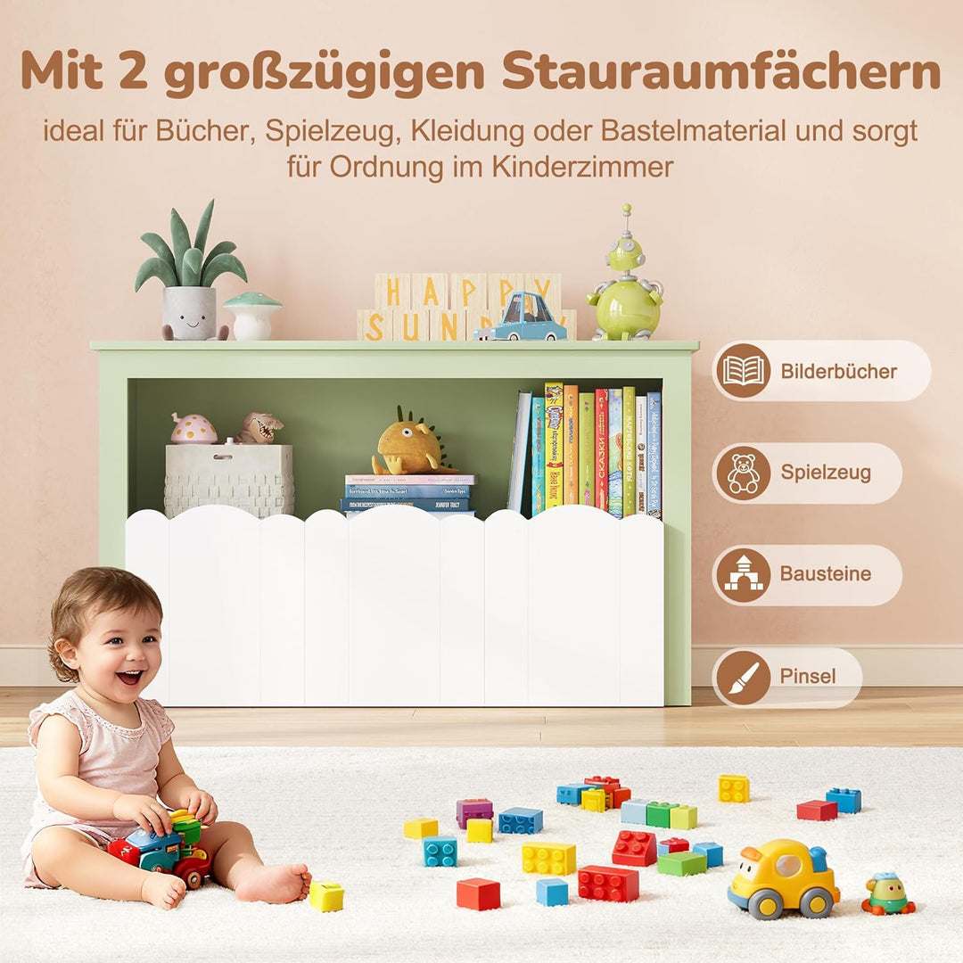 YOUDENOVA Kinderregal, Kinderzimmer Möbel mit 3 Boxen, Spielzeug Aufbewahrung auf Rollen, 102,2x33x6
