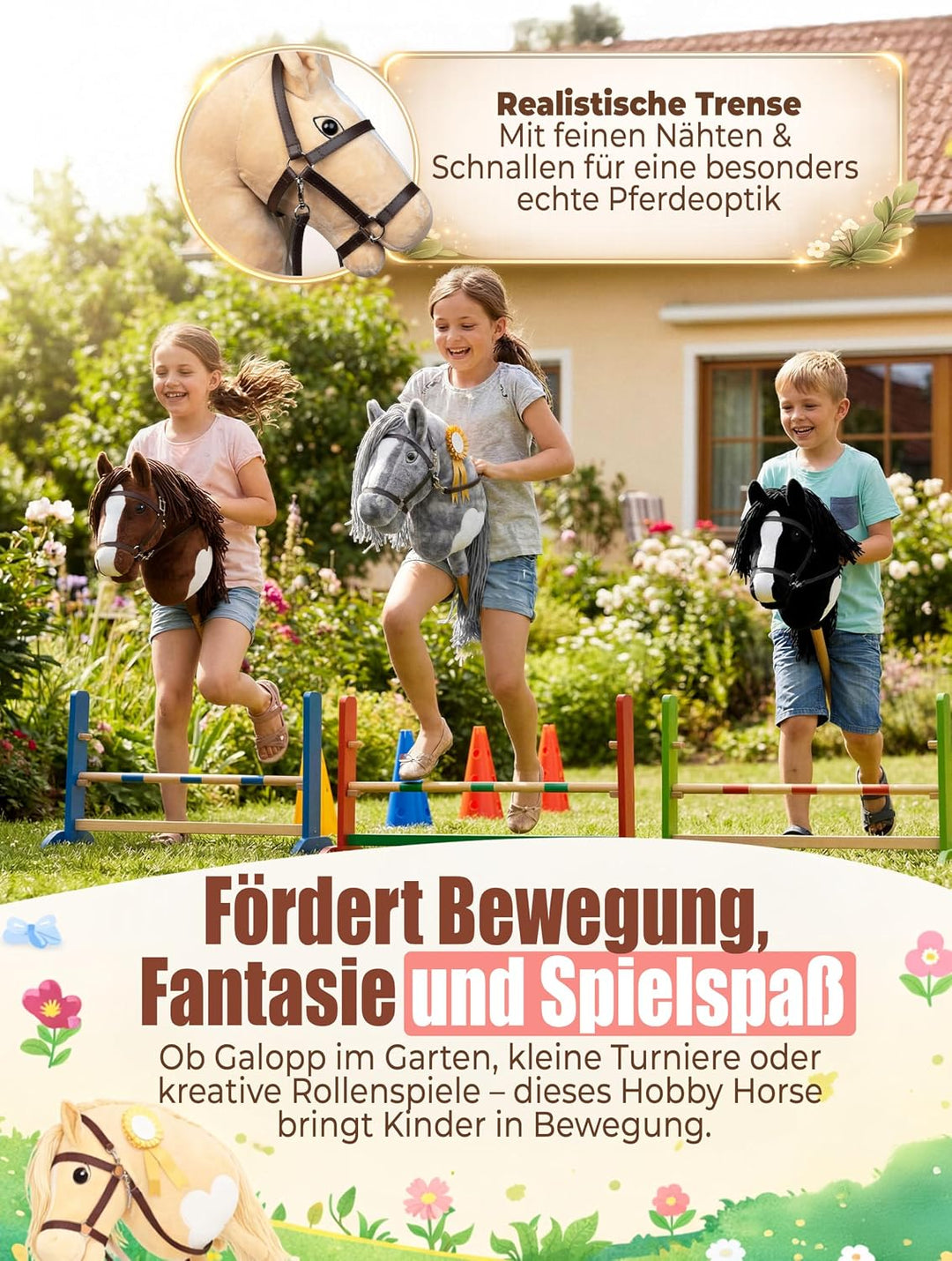 Hobby Horse Steckenpferd – Handgefertigtes Stockpferd für Kinder 4–12Jahre - Realistisches Hobby Hor