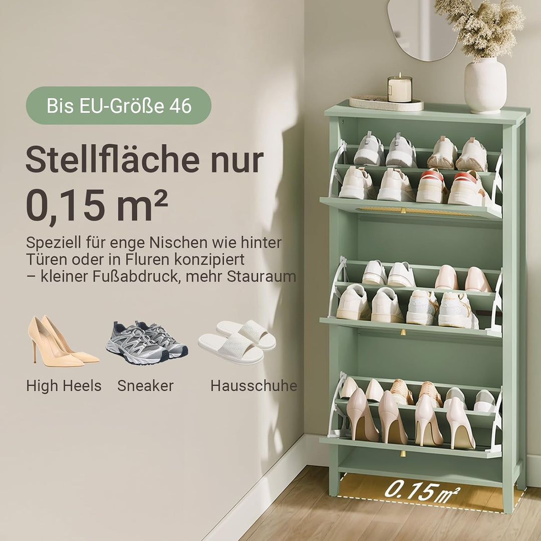 SoBuy Schuhschrank Schmal - 3 Klappen 62x25x121,5cm Flur Schuhschrank mit 3 Türen, Schuhschrank mit