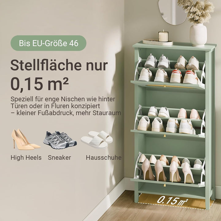 SoBuy Schuhschrank Schmal - 3 Klappen 62x25x121,5cm Flur Schuhschrank mit 3 Türen, Schuhschrank mit
