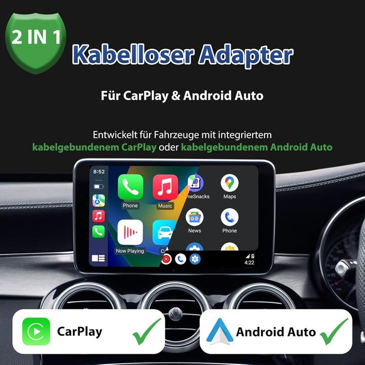 Mini USB Wireless CarPlay Adapter, Auto Multimedia Dongle, kabelloser Android Auto 2 in 1 Adapter, K
