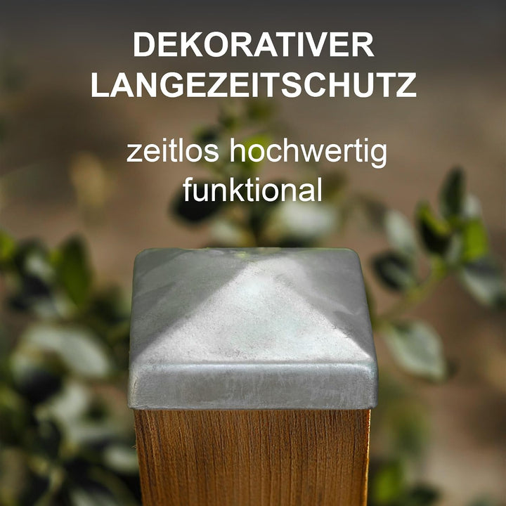 h2i Pfostenkappe | Edelstahl | 201 x 201 mm | 5 Stück | Eckige Abdeckkappe für Garten Holzpfosten Pf