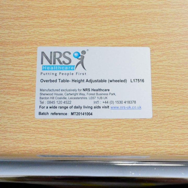 NRS Healthcare Bett- und Stuhltisch mit Rollen Einzeln, Einzeln