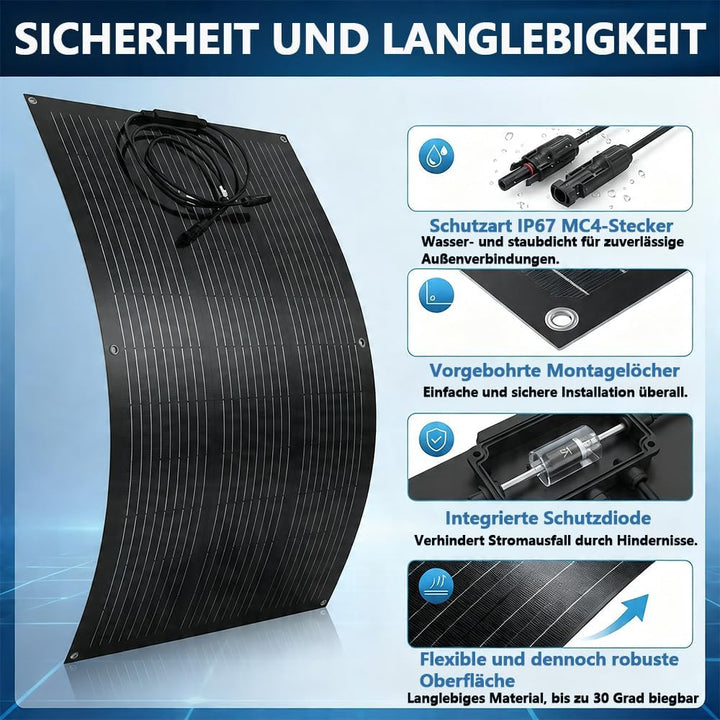 480W Flexibles Solarpanel Set, 2 × 240W Monokristalline Solarmodule, IP67-Anschlussdose, 3 m Kabel m
