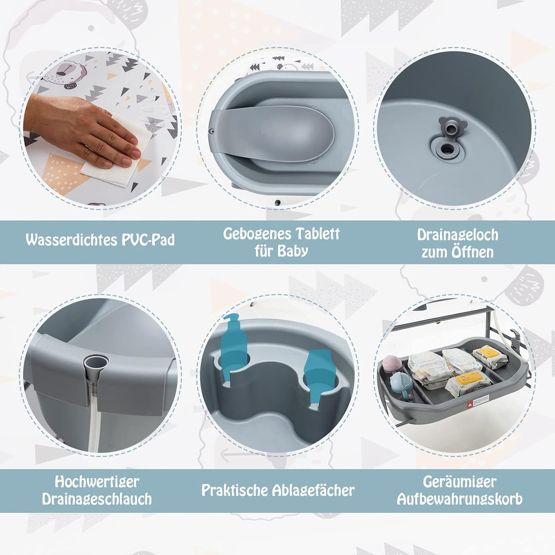 DREAMADE 2 in 1 Wickeltisch &amp; Badewanne mit Gestell, Wickeltisch Klappbar, Wickelkommode auf Rollen
