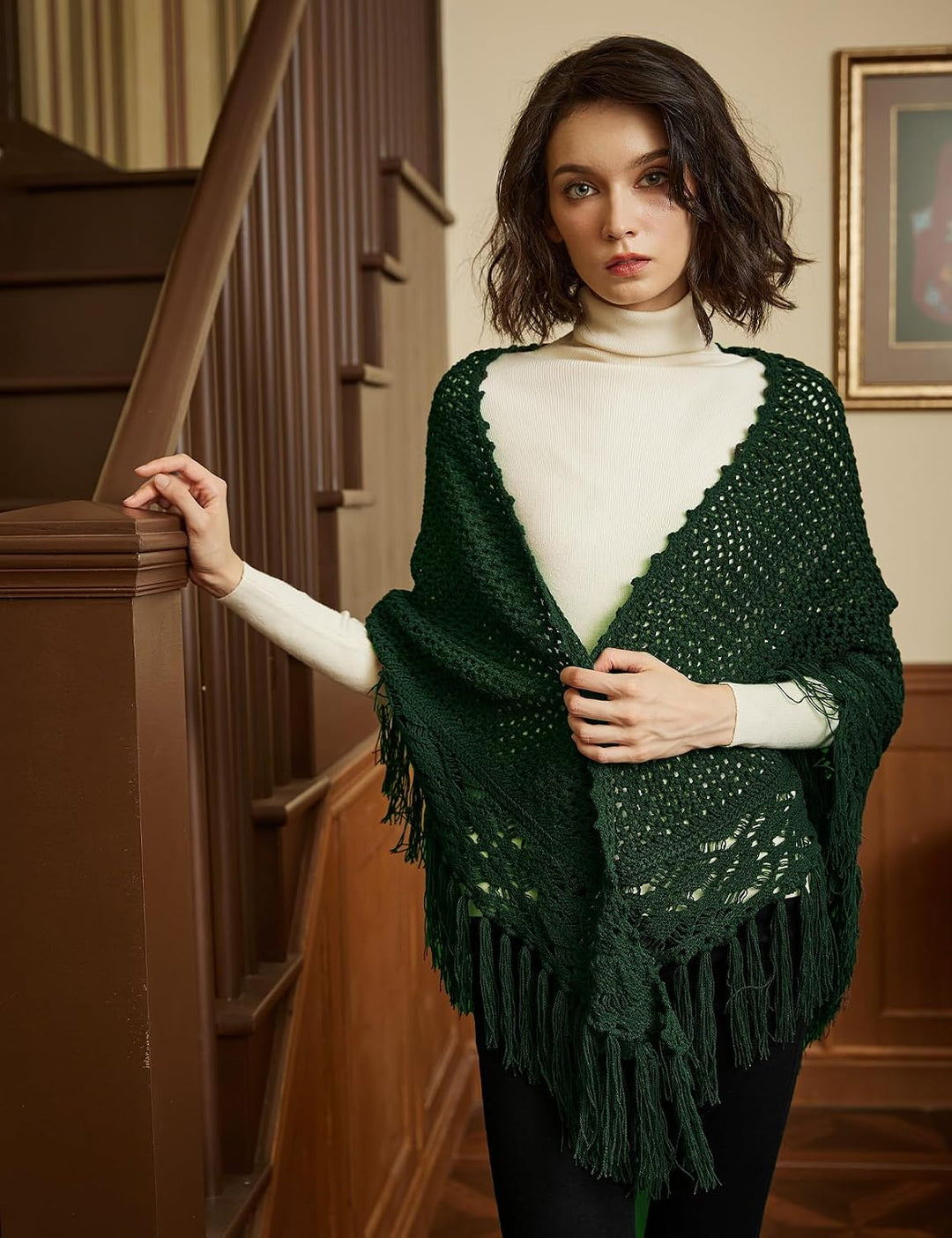 BEAUTELICATE Damen Gestricker Schal Stola Dreiecksschal Warm Hohl Stricken Cape Cardigan Elegantz Dr