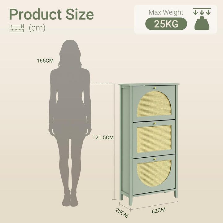 SoBuy Schuhschrank Schmal - 3 Klappen 62x25x121,5cm Flur Schuhschrank mit 3 Türen, Schuhschrank mit