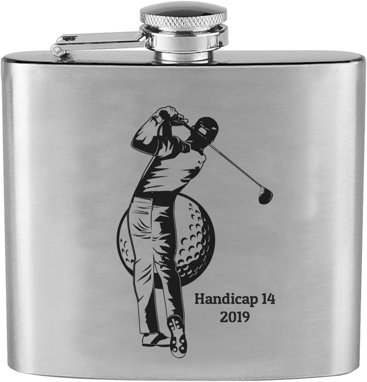 generisch Flachmann mit Gravur Golf mit Wunschgravur, Original Edelstahl personalisiert, Golfspieler