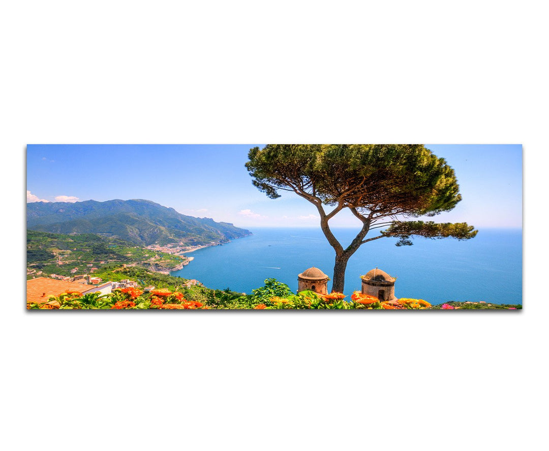 Paul Sinus Art Panoramabild auf Leinwand und Keilrahmen 120x40cm Italien Amalfi-Küste Meerblick Somm