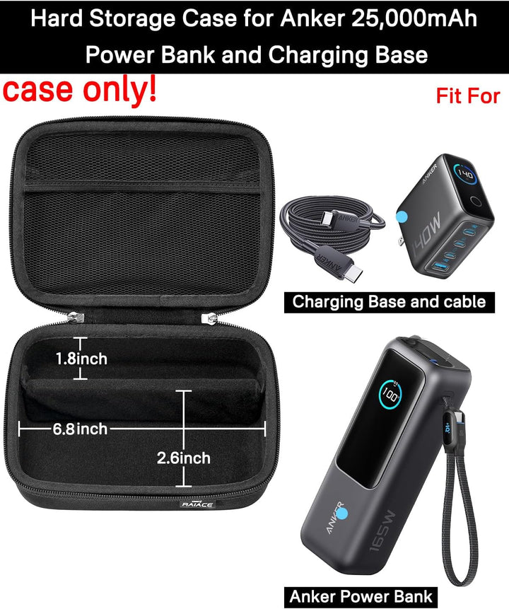 RAIACE Hartschalenetui für Reisen, kompatibel mit der Anker 25.000 mAh Powerbank, mit Netzfach für L