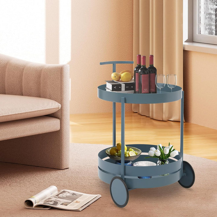 Rollwagen Metall, 40x61cm Runder Küchenwagen Lagerwagen mit Rädern, Regal auf Rollen mit 3 Ebenen, S
