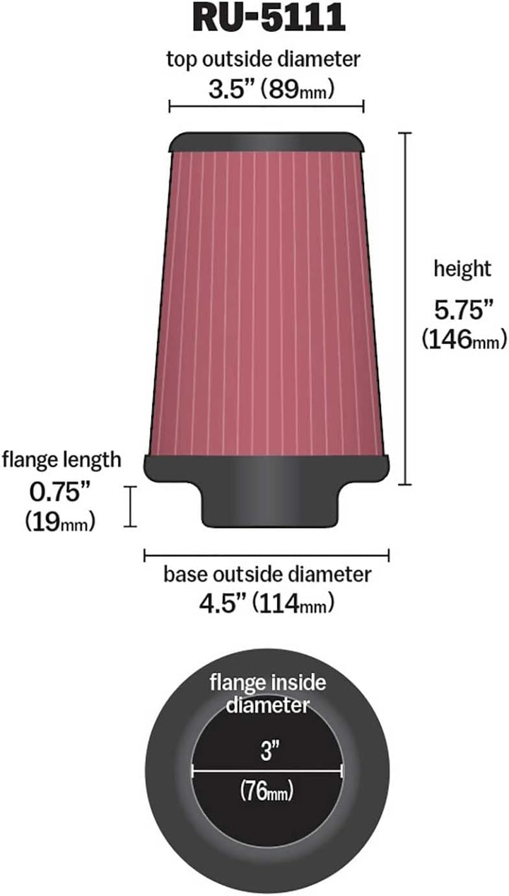 K&amp;N RU-5111 KFZ und Motorrad Gummi Universalluftfilter