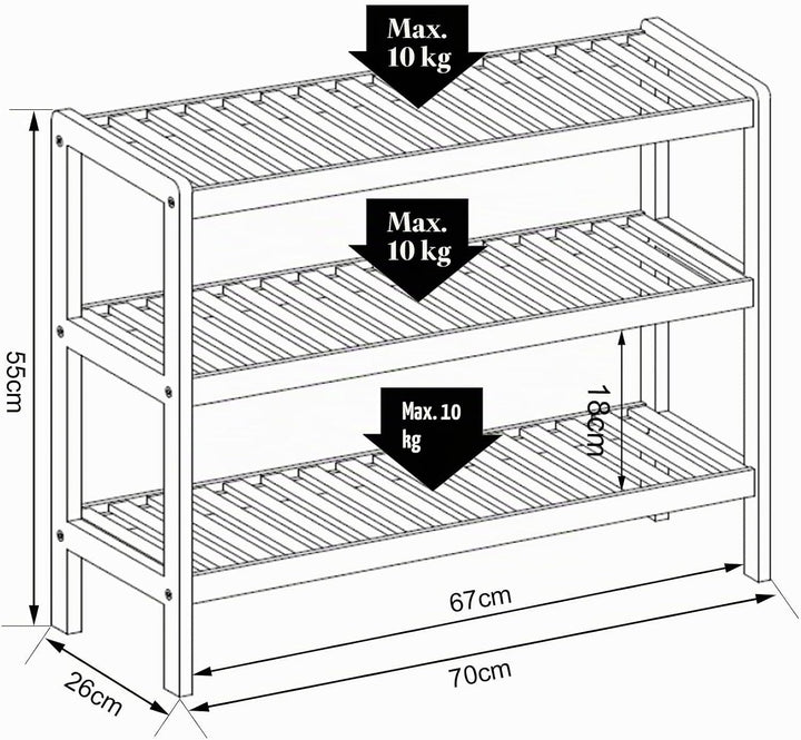 Dibea Bambusregal in zeitlosem Design, 70x26x55 cm, zur Regalwand kombinierbar, platzsparendes Stand