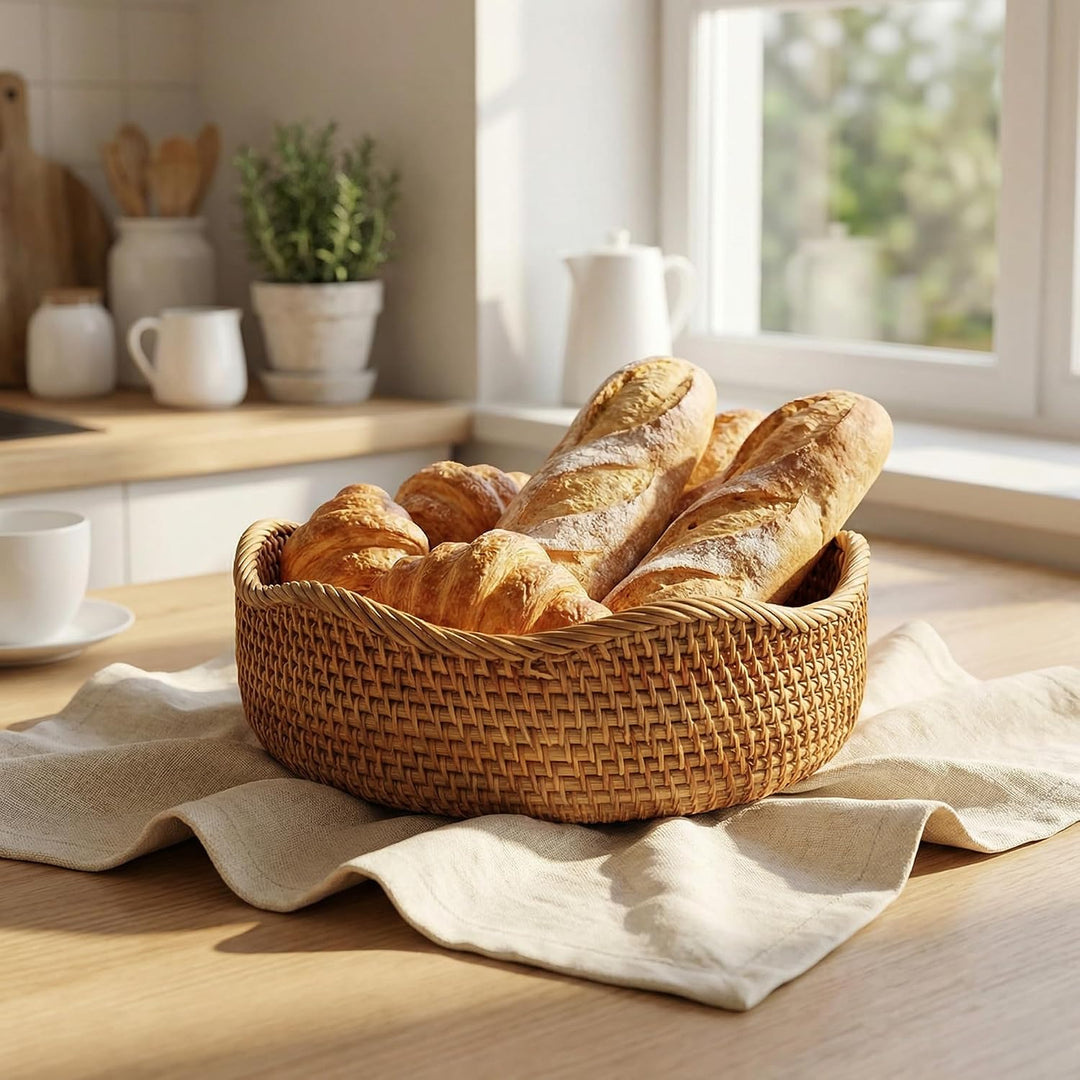 Rattan Aufbewahrungskörbe rund, handgeflochtene Körbchen aus natürlichem Rattan, Obstkorb und Dekoko
