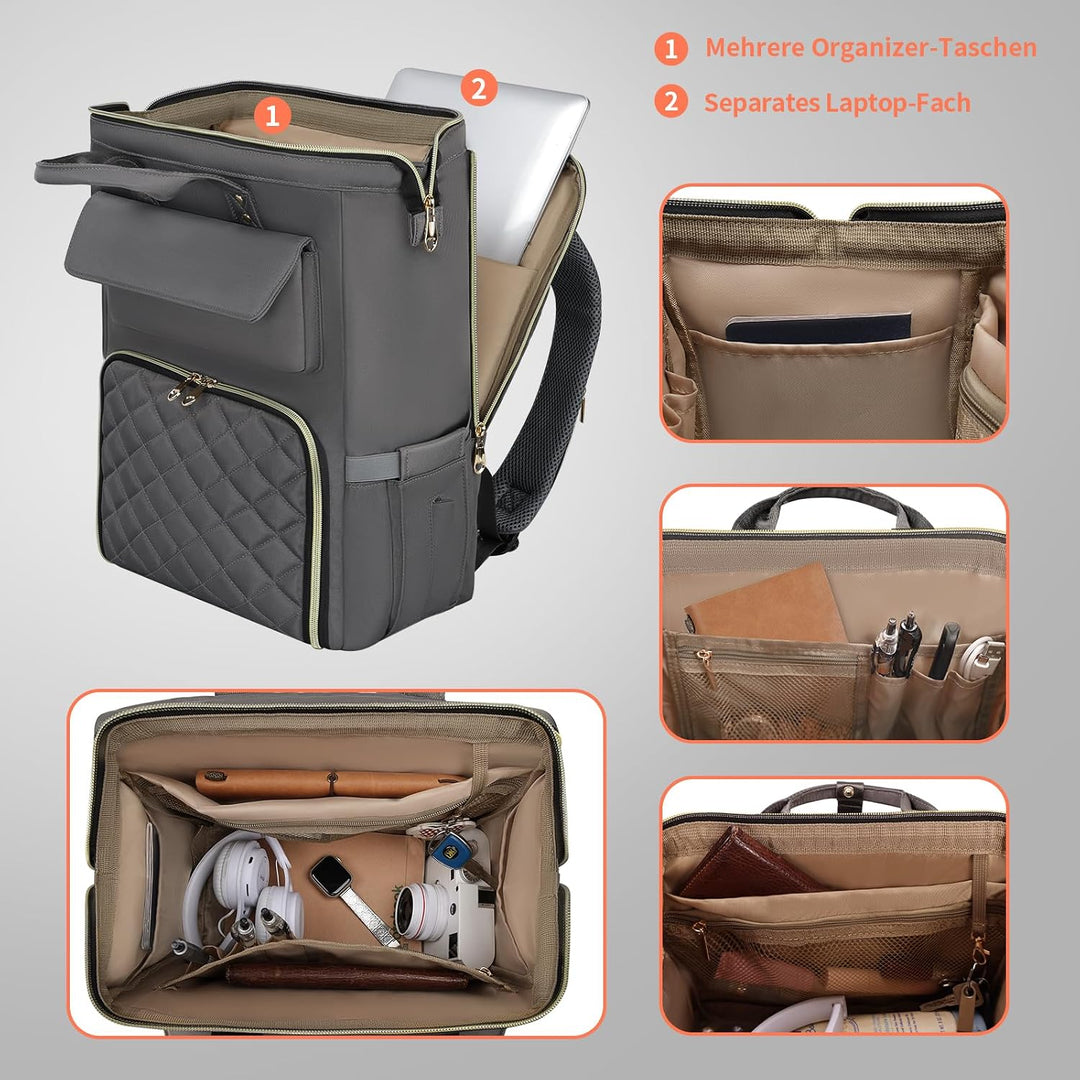 BERTASCHE Lunch Rucksack, Laptop Rucksack Damen 15,6 Zoll mit Isoliertes Kühltasche, 2-in-1-Arbeitsr
