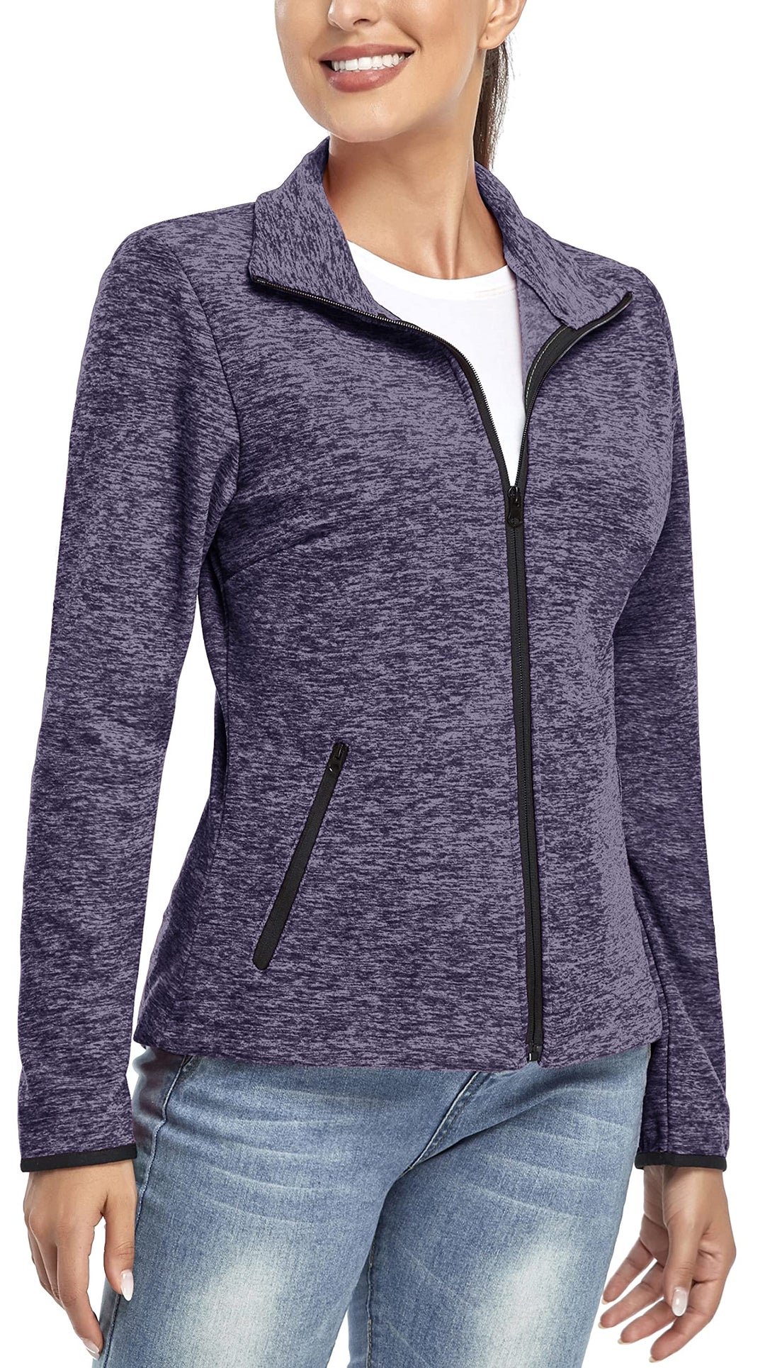 Soneven Fleecejacke Damen, Damen Fleece Jacke mit Durchgehendem Reissverschluss Langärmlig Leicht Fu