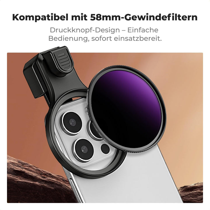K&amp;F CONCEPT ND1000000 Sonnenfinsternis Handyfilter 58mm mit Universalclip 58mm ND 1000000, 58mm ND 1