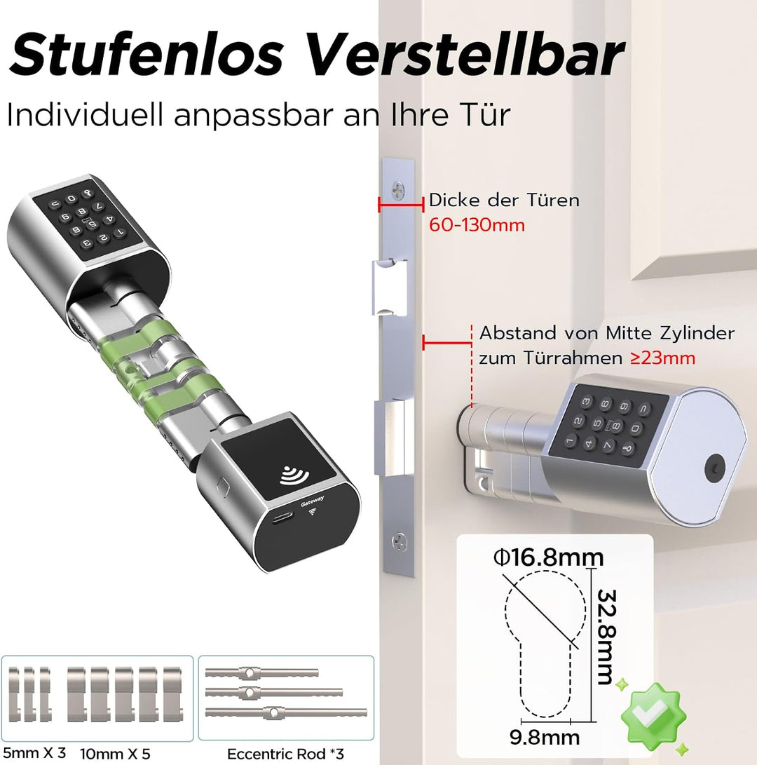 Eseesmart Smart Lock mit WLAN &amp; Bluetooth – Elektronisches Türschloss Fingerabdruck mit Display, Cod