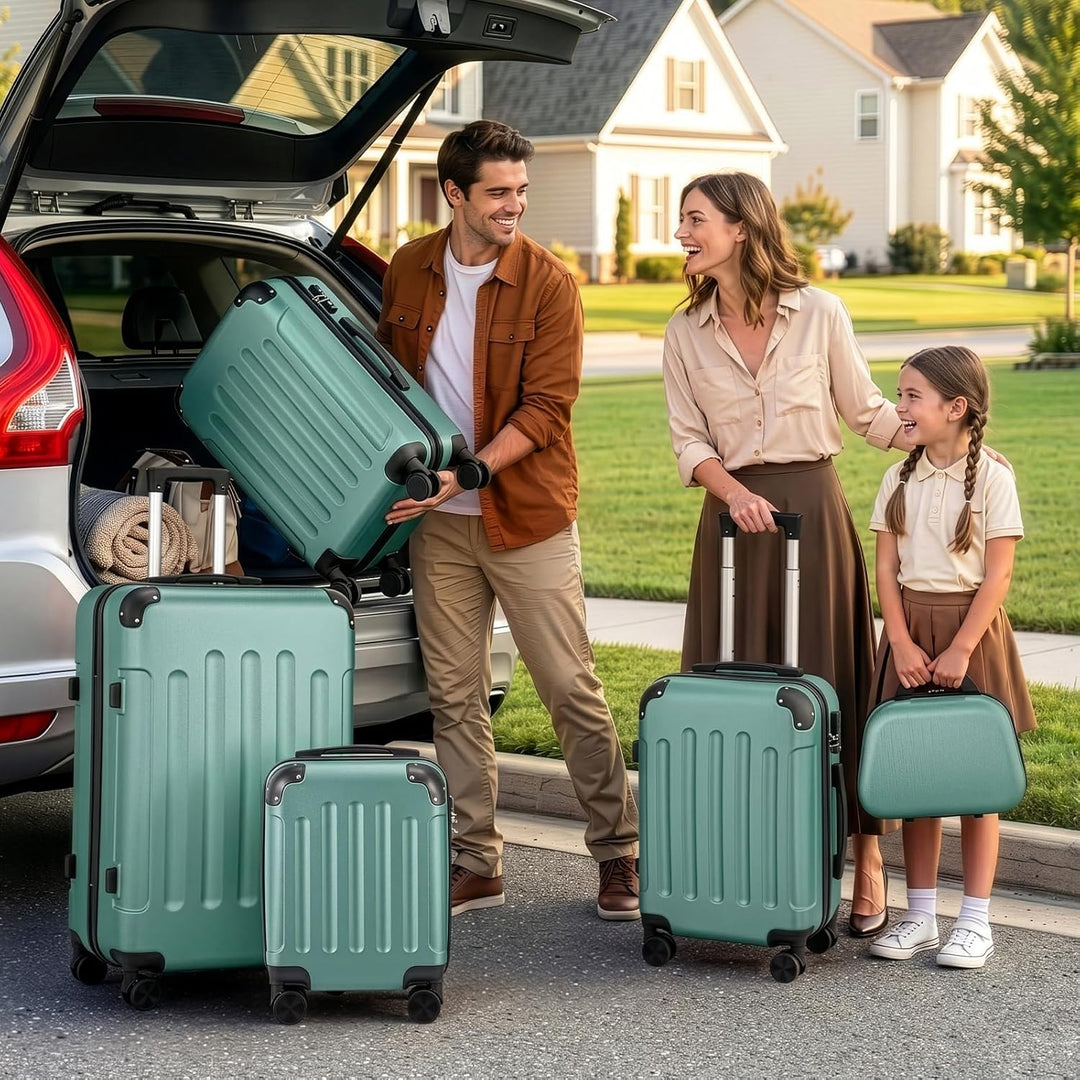 LALAHO Kofferset Koffer Set 5 teilig mit Kosmetikkoffer (Türkis) Kofferset 5tlg(verstärkten Ecken) T
