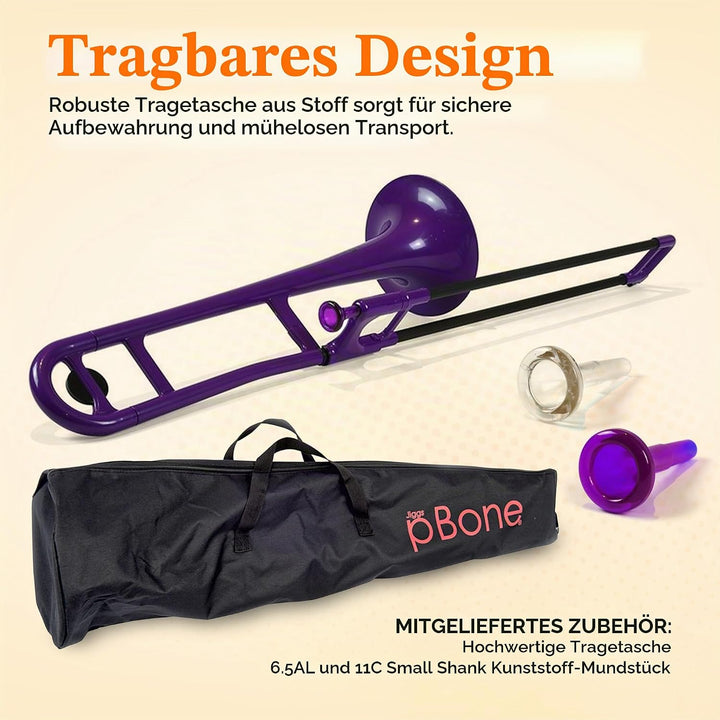 pBone Kunststoff Posaune violett mit Tasche und Mundstück violett Posaune, violett Posaune