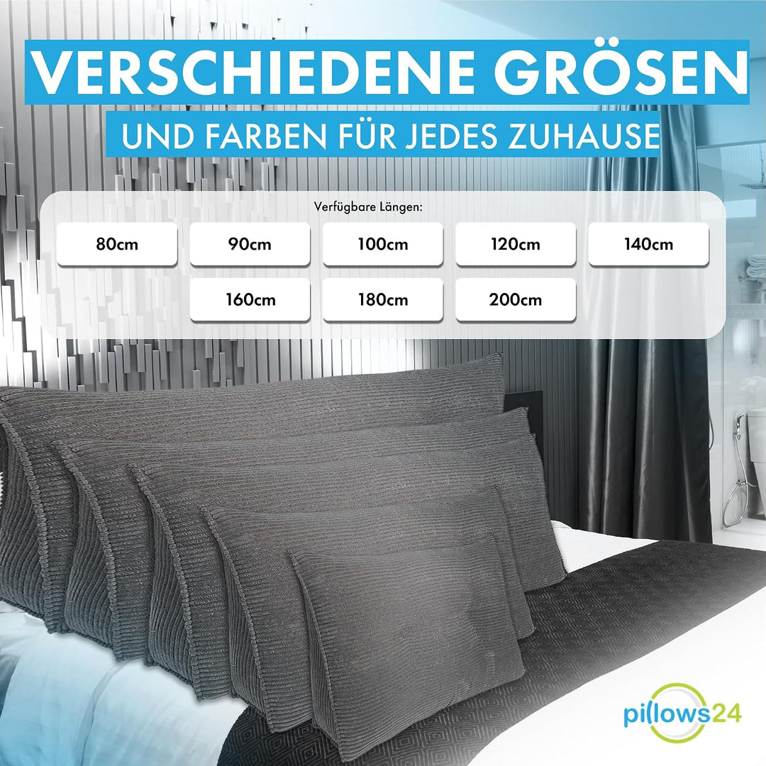 Cord Rückenkissen für Bett &amp; Sofa mit abnehmbarem, waschbarem Bezug [ 100cm - Cord-Graphit ] | Beque
