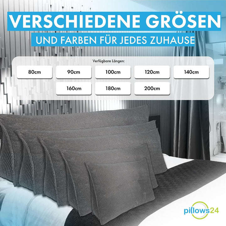 Cord Rückenkissen für Bett &amp; Sofa mit abnehmbarem, waschbarem Bezug [ 100cm - Cord-Graphit ] | Beque