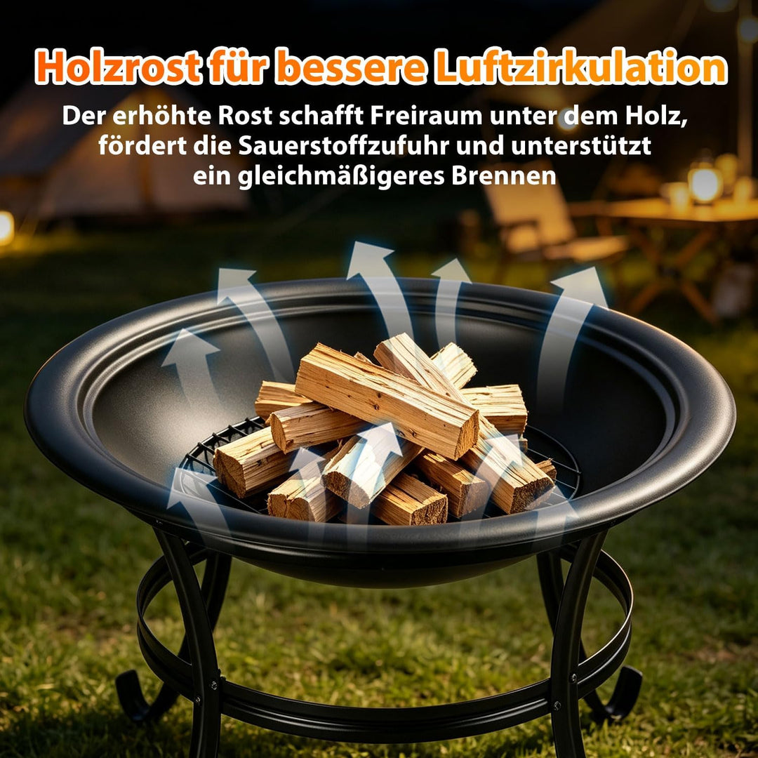 Feuerschale mit Funkenschutz, Feuerschale mit Grillrost Ø 55 cm aus Eisen
