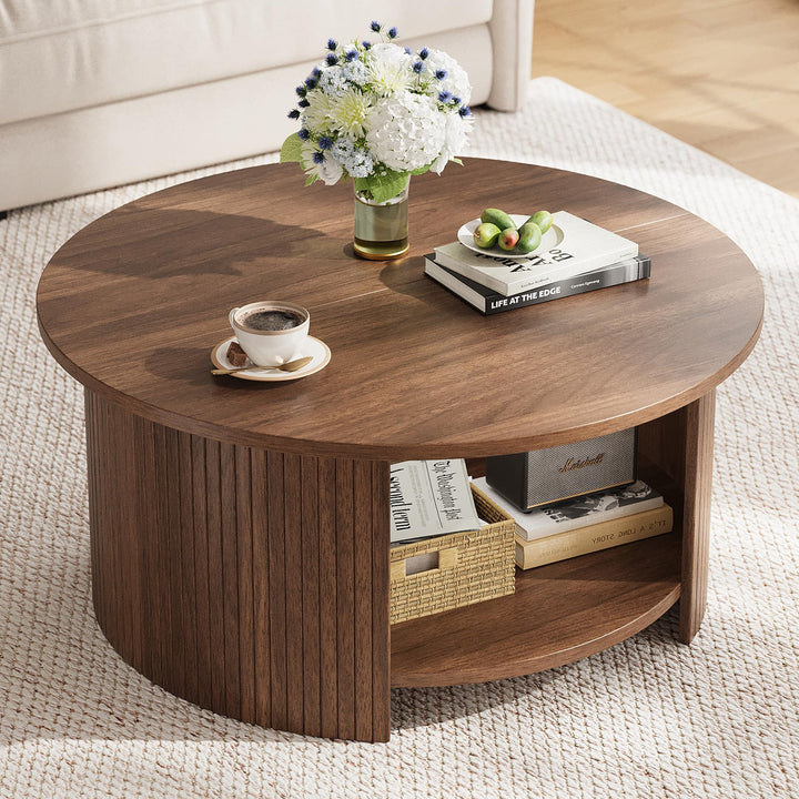 oneinmil Runder Couchtisch, 80 cm Wohnzimmertisch mit 2 Ablage-Ebenen, Starker Tischplatte und Stabi