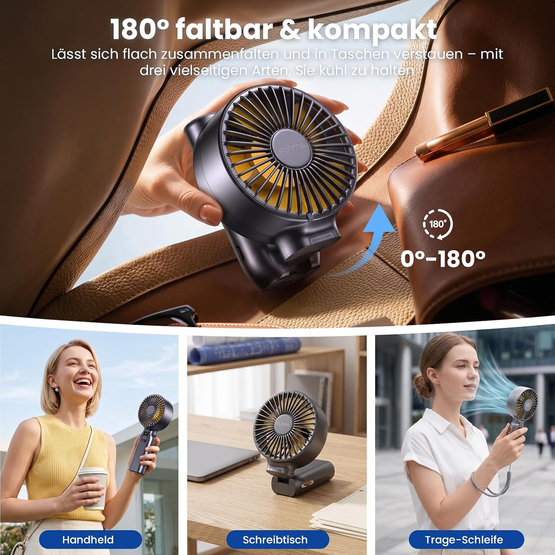 Funme Handventilator, 10000mAh 46H Ventilator Hand, 100 Windstufen &amp; Sturmmodus, 4" Flügel Tragbarer