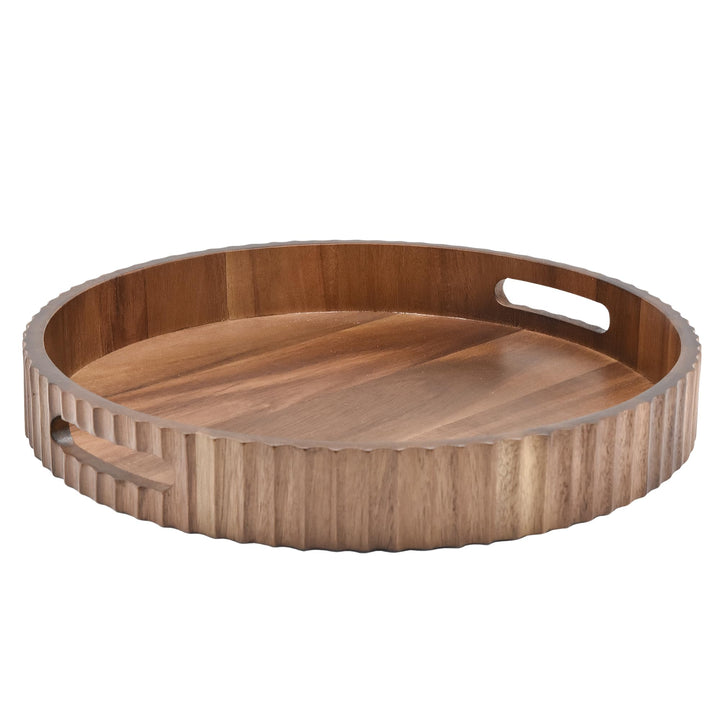 Zoha Akazienholz Serviertablett - Holz Tablett rund, elegantes Dekotablett aus Holz - Servierplatte