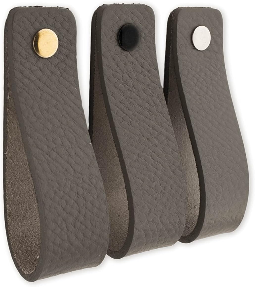 Brute Strength - Ledergriffe für Möbel - Grau - 4 Stück - 20 x 2,5 cm - Schrankgriff, Türgriff für K