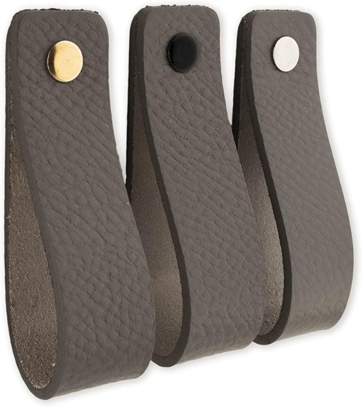 Brute Strength - Ledergriffe für Möbel - Grau - 4 Stück - 20 x 2,5 cm - Schrankgriff, Türgriff für K