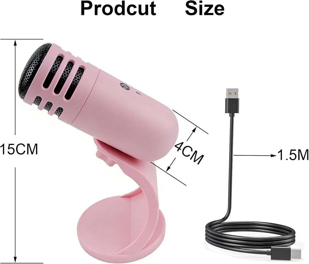 USB Mikrofon, USB-Kondensatormikrofon, PC-Computer-Gaming-Mikrofon mit Ständer, Stummschalttaste, Pl