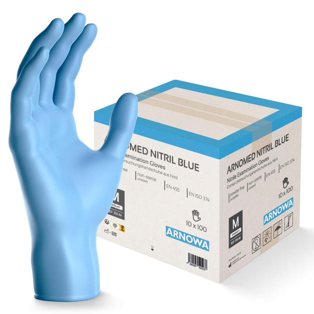 1000 Stück ARNOMED Einweghandschuhe Blau, Einmalhandschuhe M, Nitril Handschuhe, Nitrilhandschuhe pu