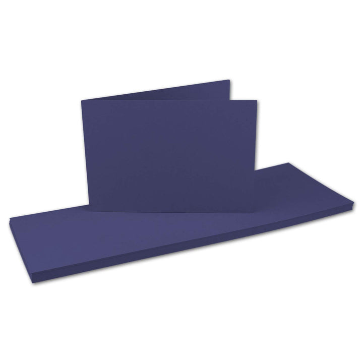 50x Falt-Karten DIN A6 Langdoppel-Karten - Dunkel-Blau - Nachtblau -10,5 x 14,8 cm - blanko quer-dop