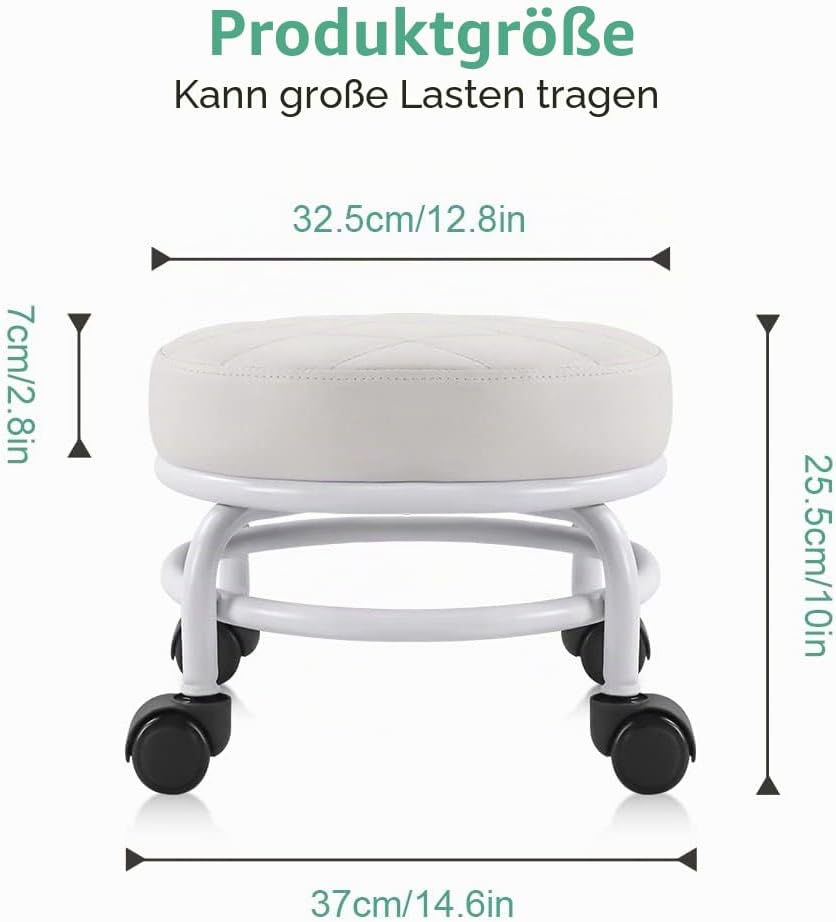 FURWOO Rollsitz PU-Leder Niedriger runder Rollhocker Bodenhocker mit Universal-Rollen für Home Fitne
