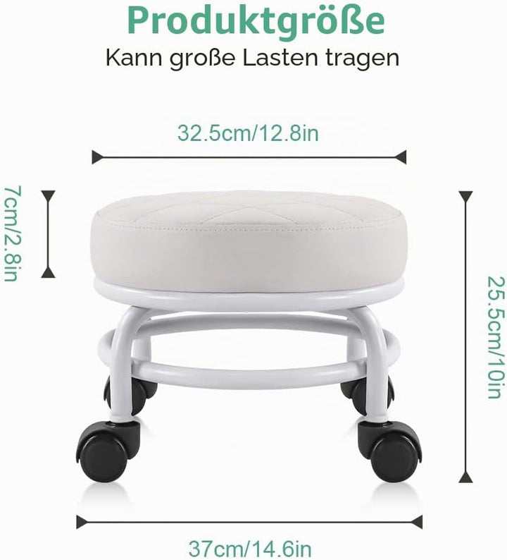 FURWOO Rollsitz PU-Leder Niedriger runder Rollhocker Bodenhocker mit Universal-Rollen für Home Fitne