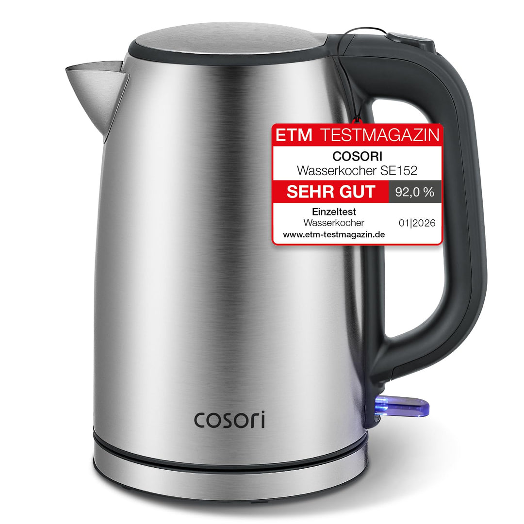 COSORI Wasserkocher Edelstahl, BPA frei, 1,7 L, Strix-Technologie, kocht in 3 Minuten, 2200W, Grosse