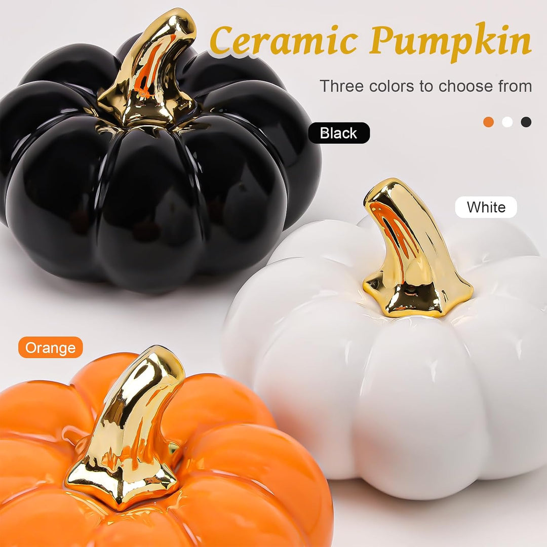 4 Zoll Orange Klein Keramik Kürbis für Herbst Halloween Dekor, Orange