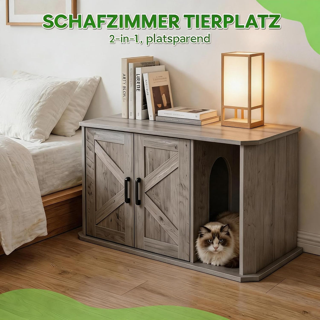 Garvee Graues Haustiermöbel Katzenhaus Einhausung Geruchskontrolle Doppeltür Seiteneingang, Grau