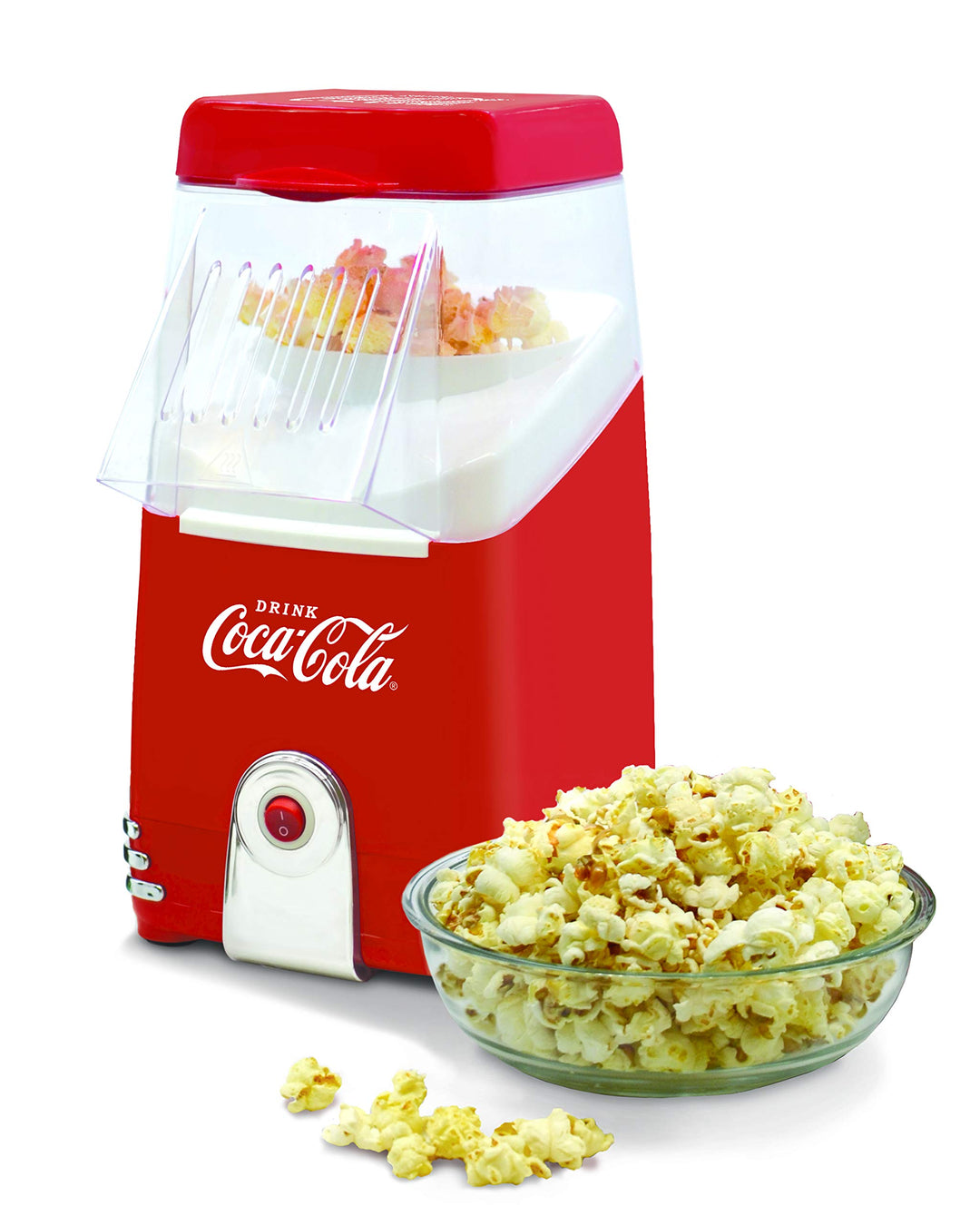 Salco Coca-Cola SNP-10CC Popcornmaschine, Popcorn Maker für Zuhause, leistungsstark OHNE ÖL, fettfre