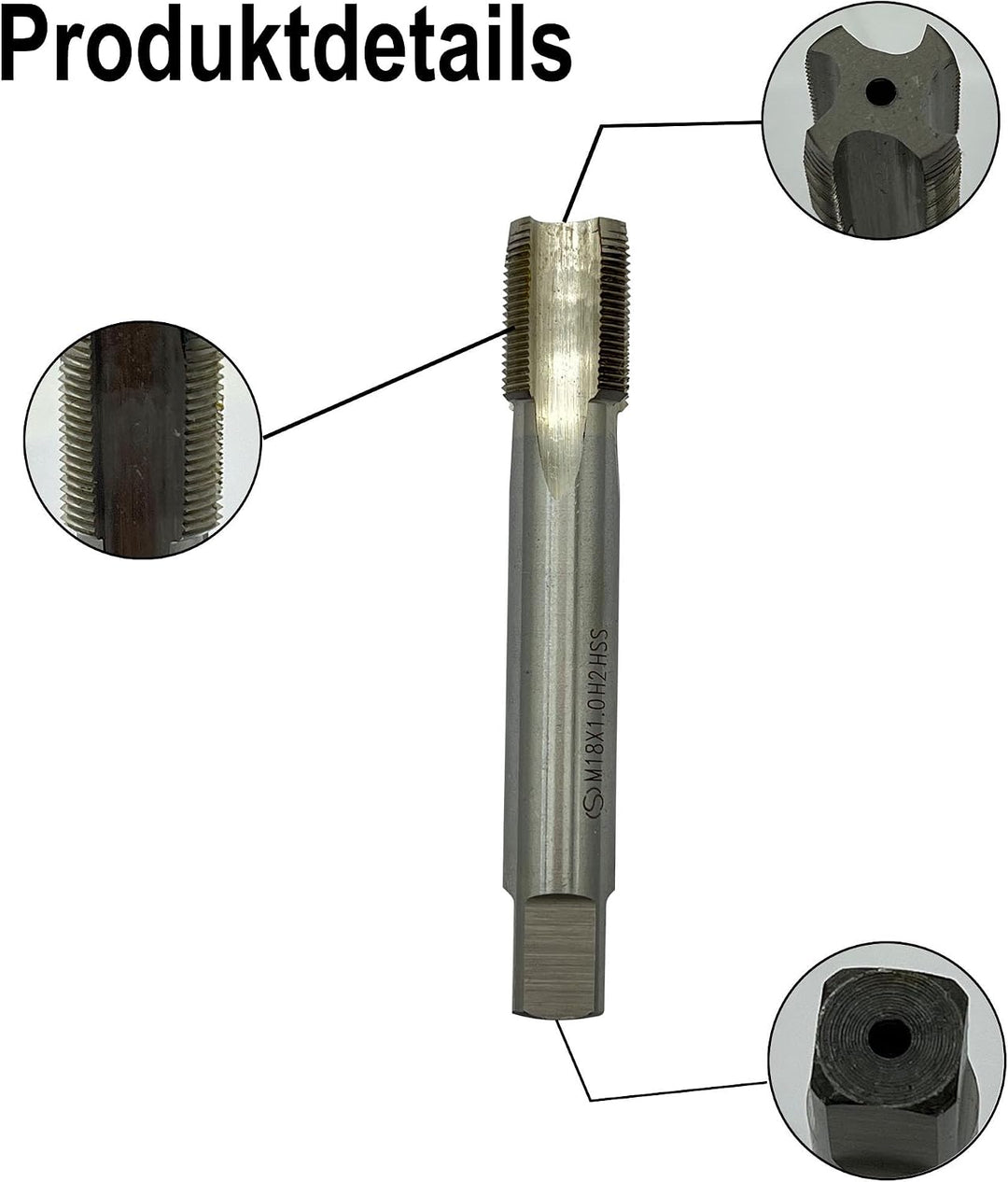 M18 x 1 mm Gewindeschneid-Satz aus Schnellarbeitsstahl (HSS), Maschinengewindebohrer mit Rundschneid