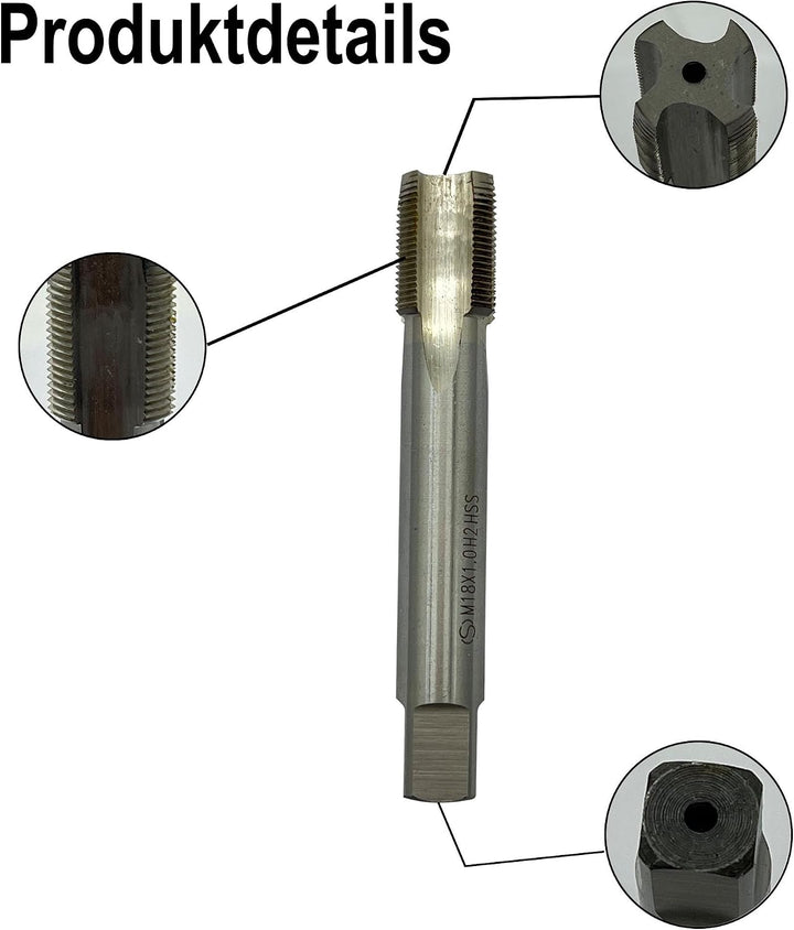 M18 x 1 mm Gewindeschneid-Satz aus Schnellarbeitsstahl (HSS), Maschinengewindebohrer mit Rundschneid