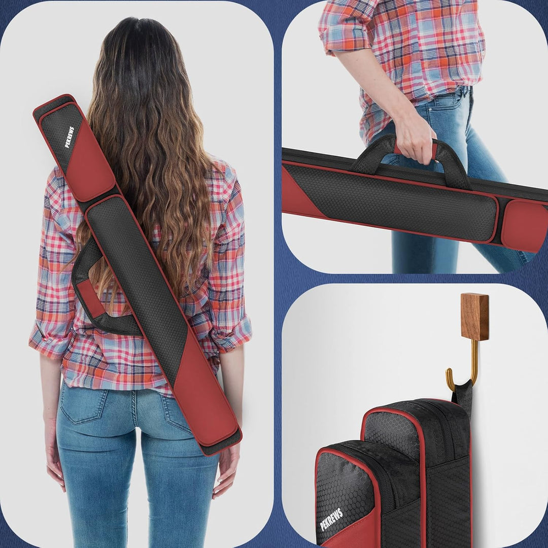 Tasche für Billardqueue 2 x 2 für 2 Queues mit 2 Reissverschlusstaschen für Zubehör, robust, Polyest