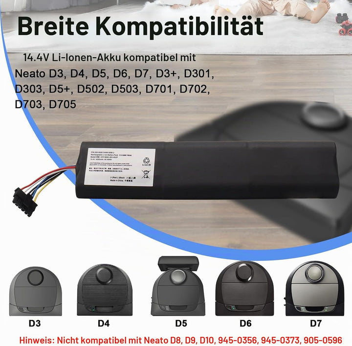 14,4 V Lithium-Ionen-Ersatzakku Kompatibel mit Neato, Akku für Neato Botvac D3 D4 D5 D6 D7 D3+ D5+ D