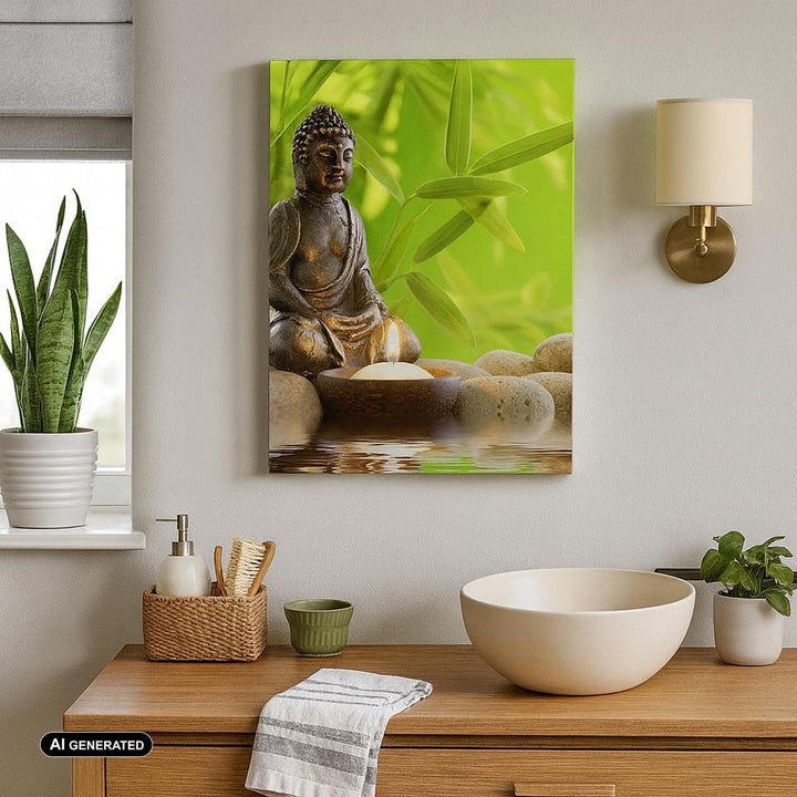Bilder auf Leinwand 55x100cm Leinwandbild mit Rahmen Buddhismus Feng Shui Spa Bambus Gross Wanddeko