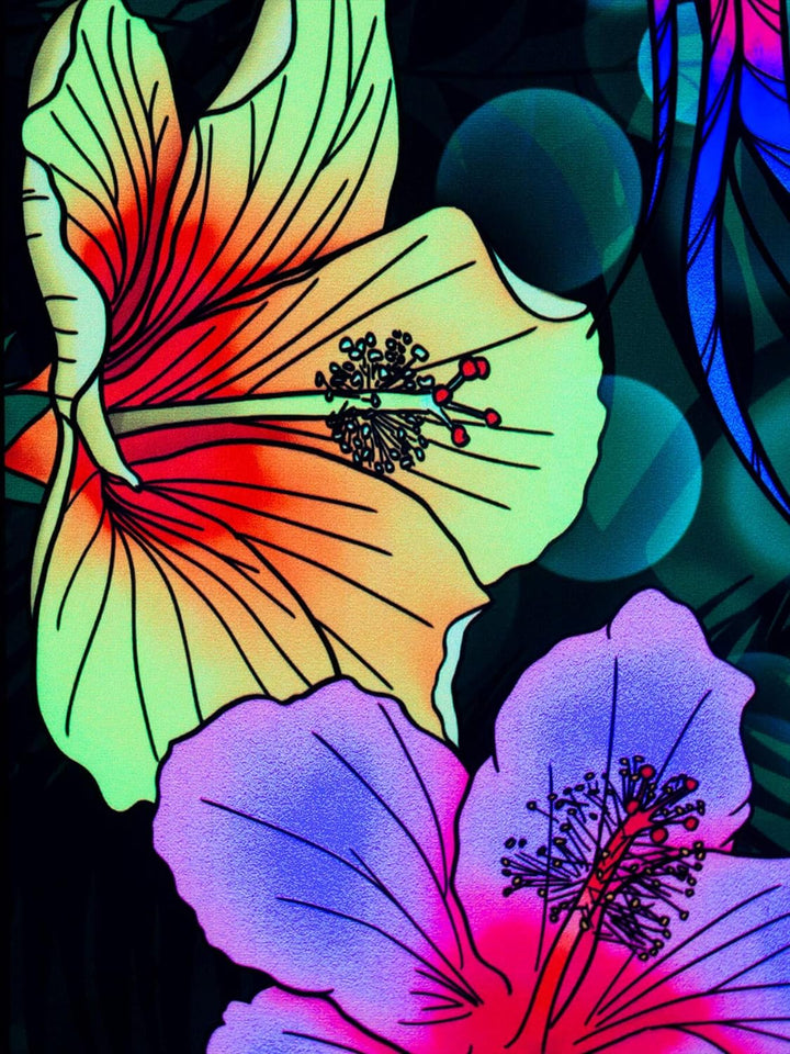 PSYWORK Schwarzlicht Stoffposter Neon | Kolibri Hibiskus Flower | 0,5 x 0,7m | UV-aktiv | fluoreszie