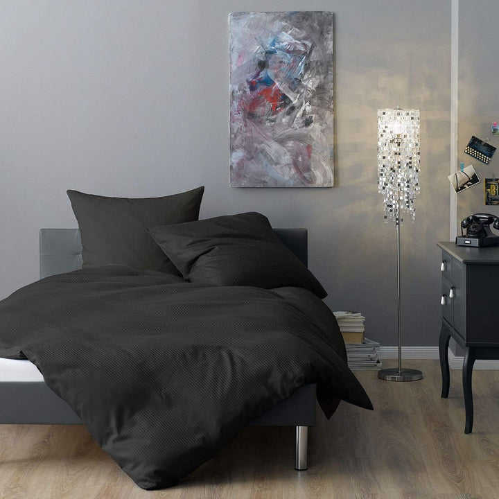 Lorena Mako-Satin Bettwäsche Venedig anthrazit 1 Bettbezug 135 x 200 cm + 1 Kissenbezug 80 x 80 cm,