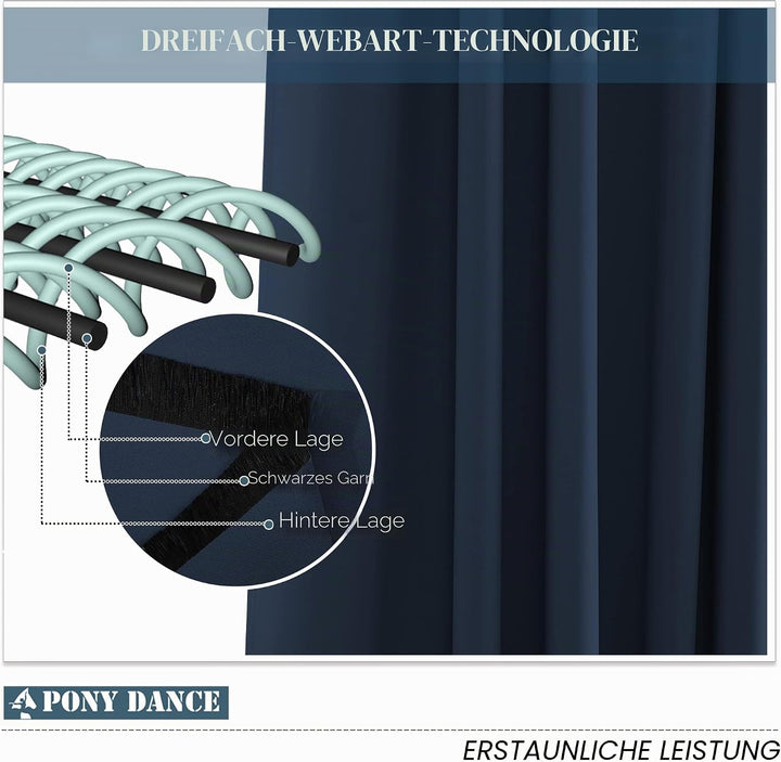 PONY DANCE Verdunklungsvorhänge Kurz Ösenvorhang 2er Set H100 x B90 cm Dunkelblau H100 x B90 cm (2er